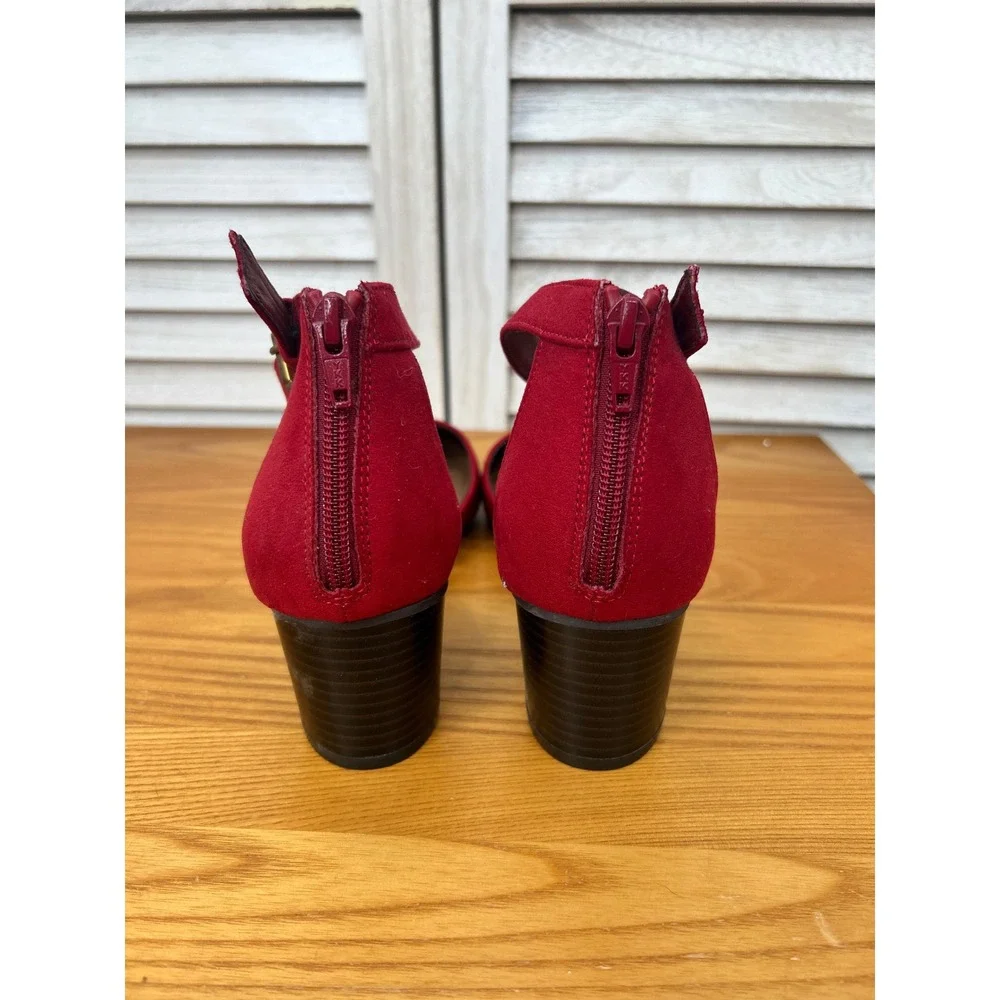 Style & Co Ankle Strap Heels 10 Red Women Faux Suede Block Heel
